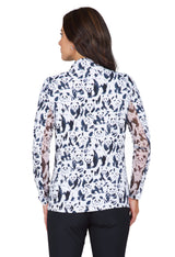 IBKUL Womens Martina Print Long Sleeve Mock Neck Top - Black / Grey