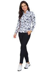 IBKUL Womens Martina Print Long Sleeve Mock Neck Top - Black / Grey