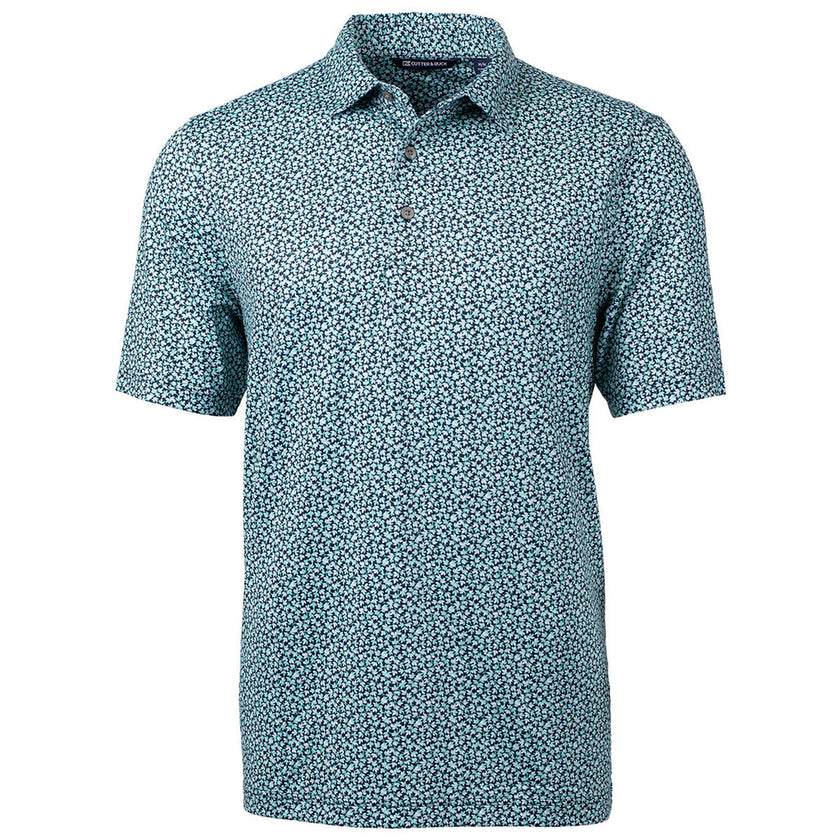 2024 Cutter & Buck Pike Magnolia Print Polo - Fresh Mint/Navy Blue