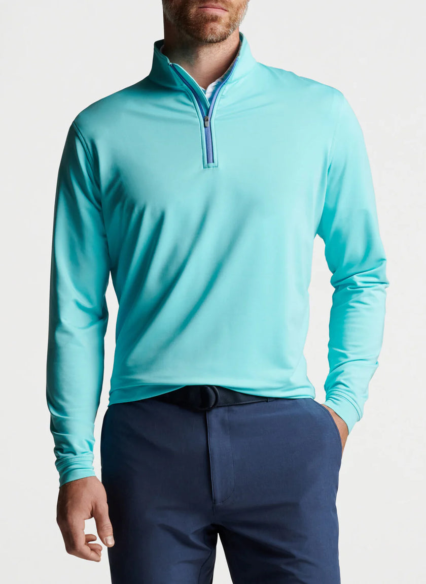 2024 Peter Millar Men's Perth Performance Melange Quarter-Zip - Radient Blue