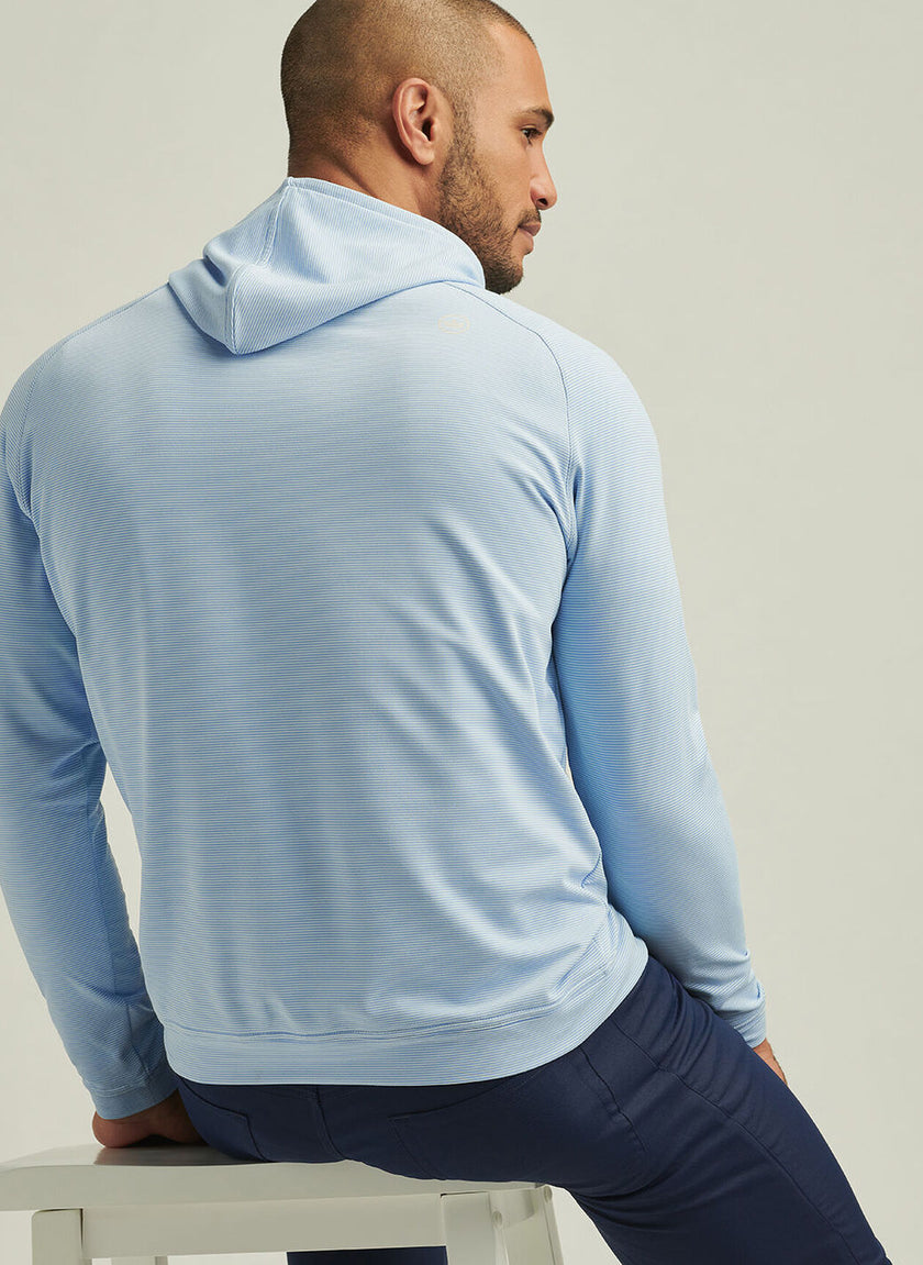 2025 Peter Millar Men's Pine Sugar Stripe Performance Hoodie - Blue/White