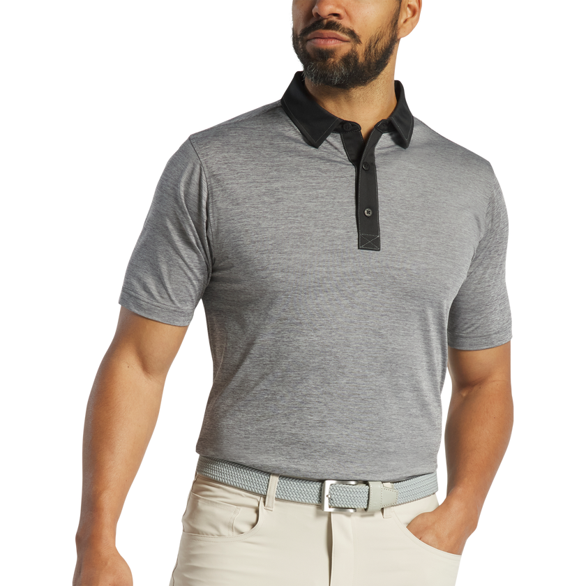 2025 FootJoy Heather Stripe Lisle Polo - Heather Charcoal/Black