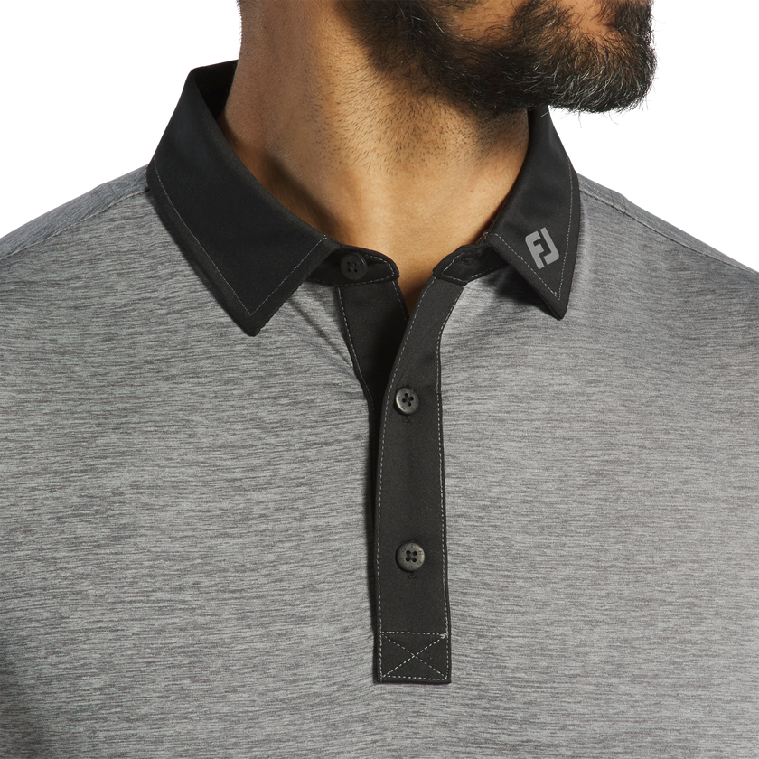 2025 FootJoy Heather Stripe Lisle Polo - Heather Charcoal/Black