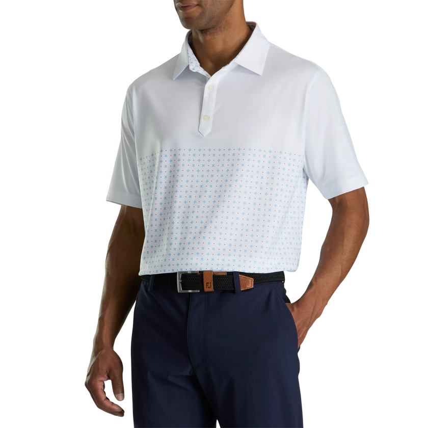 2023 FootJoy Mens Engineered Foulard Polo - White / True Blue / Navy