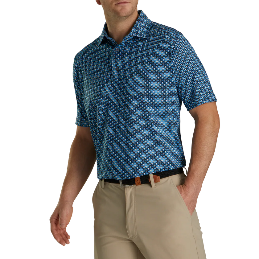 2023 FootJoy Mens Half Moon Geo Polo - Navy / True Blue / White / Almond