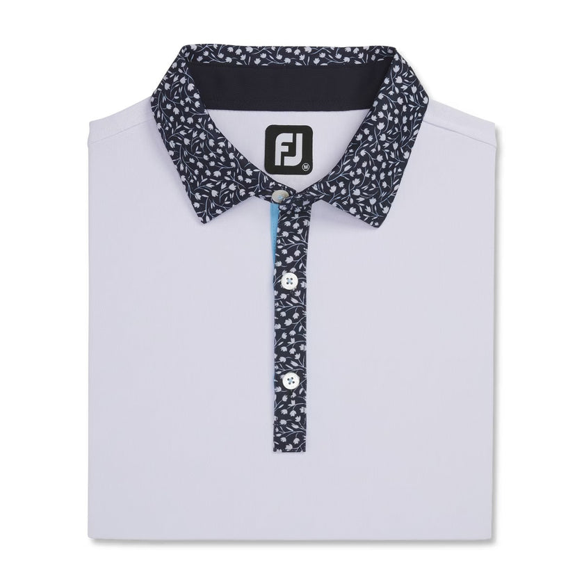 2023 FootJoy Mens Tossed Tulip Trim Polo - White / Navy