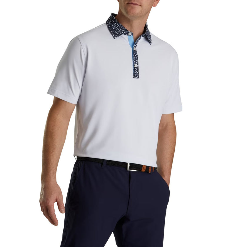 2023 FootJoy Mens Tossed Tulip Trim Polo - White / Navy