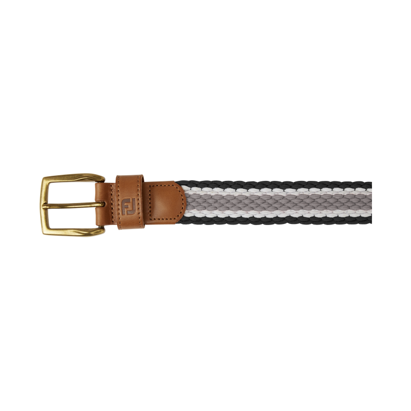 2023 FootJoy Striped Braided Belt - Black / Charcoal / White