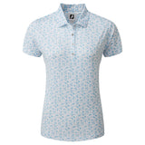 2023 FootJoy Womens Floral Print Half Sleeve Polo - White / Blue