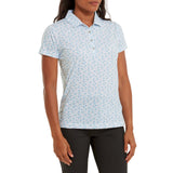 2023 FootJoy Womens Floral Print Half Sleeve Polo - White / Blue