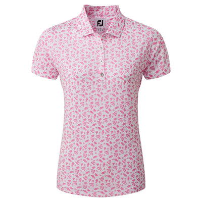 2023 FootJoy Womens Floral Print Half Sleeve Polo - White / Hot Pink