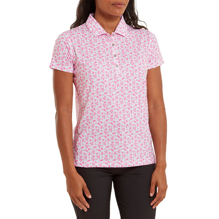 2023 FootJoy Womens Floral Print Half Sleeve Polo - White / Hot Pink ...