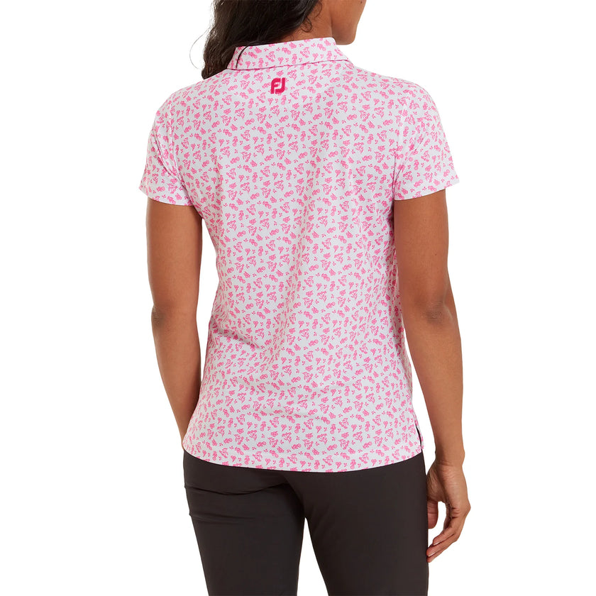 2023 FootJoy Womens Floral Print Half Sleeve Polo - White / Hot Pink