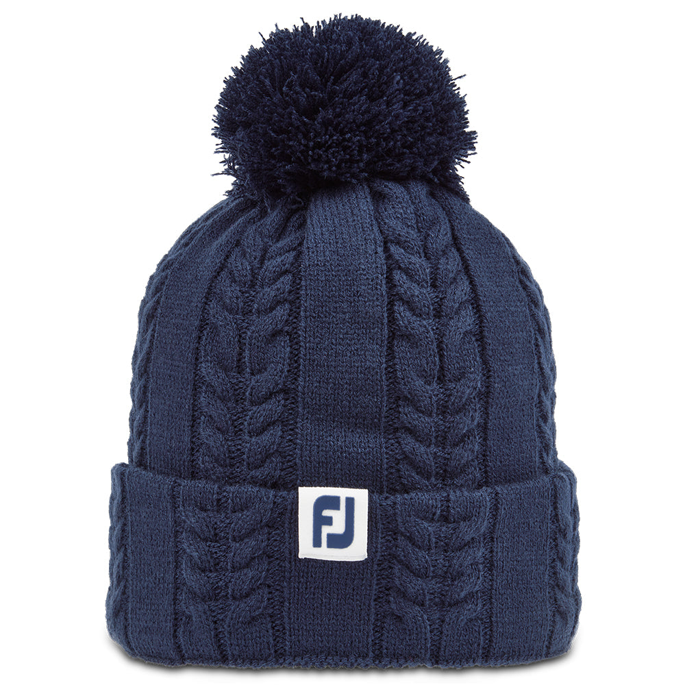 2024 FootJoy Cable Knit Bobble Hat Navy The Clubroom