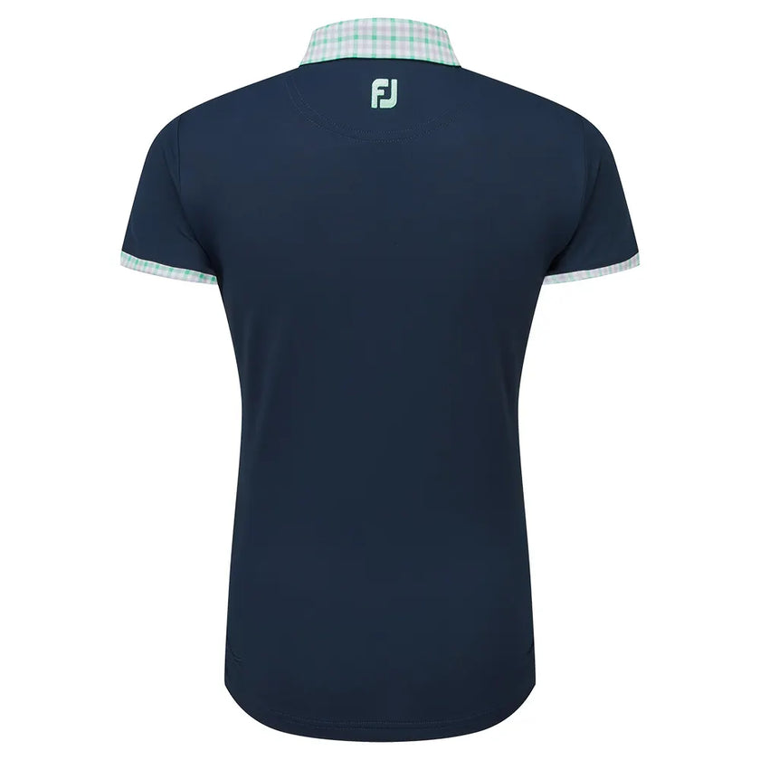 2024 FootJoy Gingham Trim Short Sleeve Women's Polo - Navy