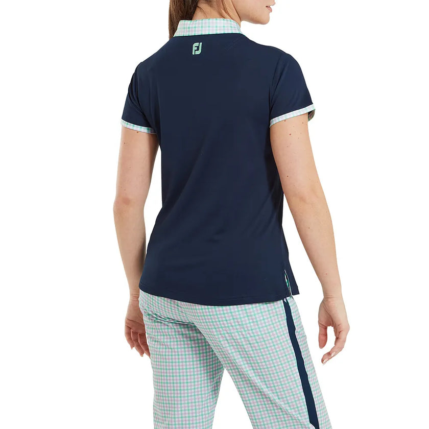 2024 FootJoy Gingham Trim Short Sleeve Women's Polo - Navy