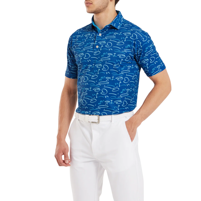 2024 FootJoy Men's Golf Course Doodle Polo - Deep Blue