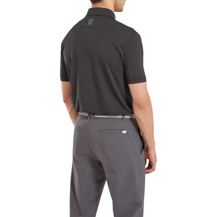 2024 FootJoy Men's Stretch Lisle Dot Print Polo - Black/Grey Cliff