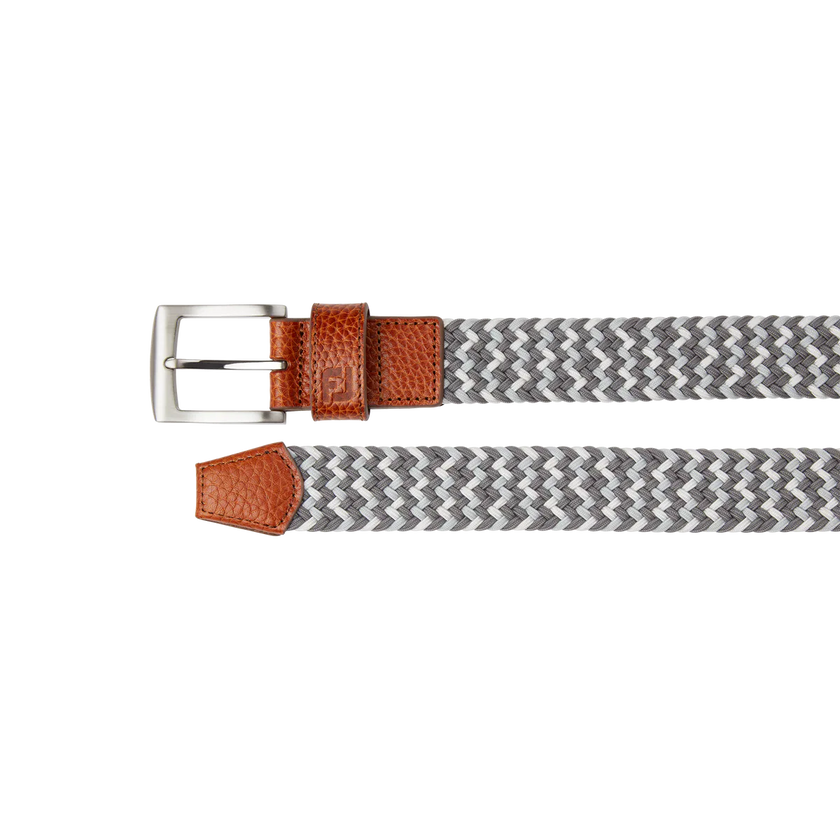 2024 FootJoy Men's Striped Braided Belt - Gravel/Grey Cliff/White