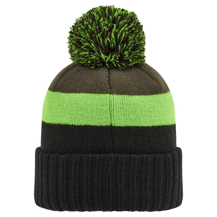 2024 FootJoy Pom Pom Knit Hat - Black / Acid Green / Olive