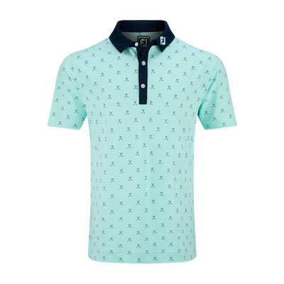 2024 FootJoy Stretch Pique with Golf Print - Sea Glass/Navy