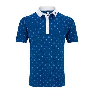 2024 FootJoy Stretch Pique with Golf Print Polo - Deep Blue/White