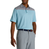 2024 Footjoy Men's End-on-End Block Polo - White/Maui Blue/Lava