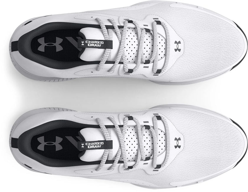 2024 Under Armour Men's Charged Draw 2 Wide Golf Shoes - White/White/Black