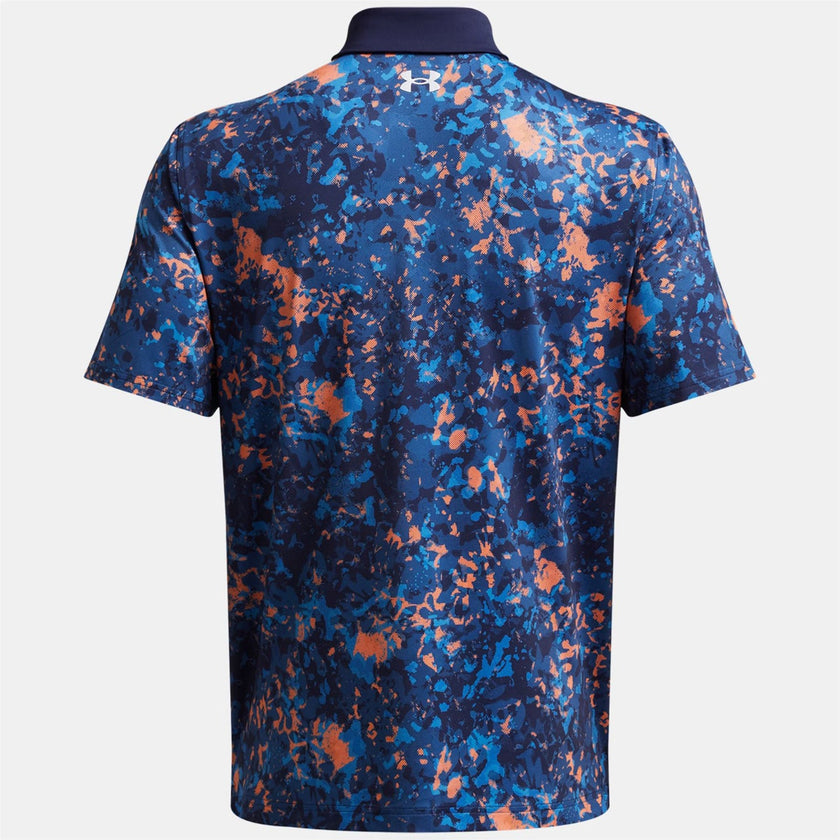 2024 Under Armour Men's T2G Printed Polo - Flare Orange/Tech Blue/Midnight Navy