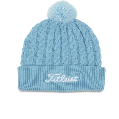 2024 Titleist Cableknit Pom Pom Beanie - Sky/White