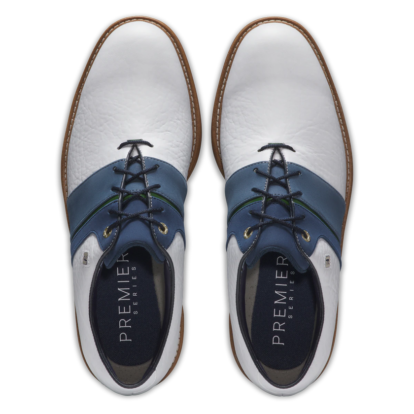 2025 FootJoy Men's Premiere Packard Golf Shoe - White/Navy/Tan