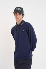 2025 Huffer Men's Check Long Sleeve Polo - Navy