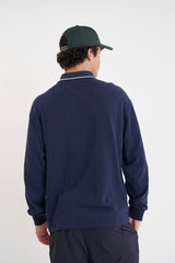 2025 Huffer Men's Check Long Sleeve Polo - Navy