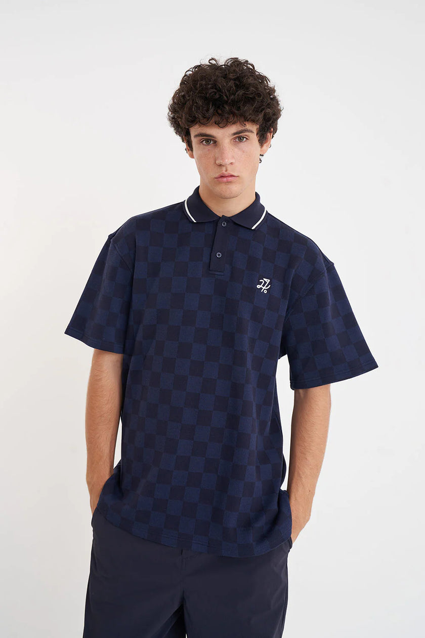 2025 Huffer Men's Check Short Sleeve Polo - Navy