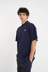 2025 Huffer Men's Check Short Sleeve Polo - Navy