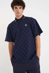 2025 Huffer Men's Check Short Sleeve Polo - Navy