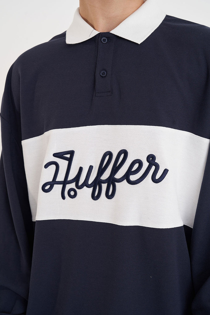 2025 Huffer Men's Pique Rugby Crew - Navy/Chalk