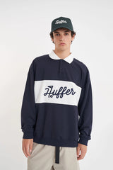 2025 Huffer Men's Pique Rugby Crew - Navy/Chalk