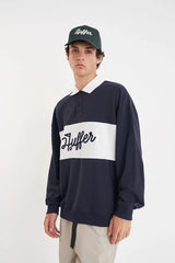 2025 Huffer Men's Pique Rugby Crew - Navy/Chalk