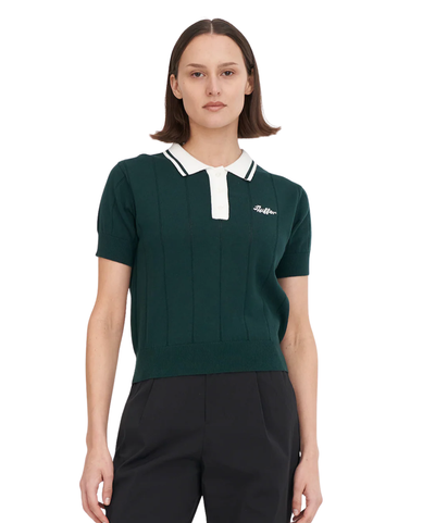2025 Huffer Women's Line Knit Polo - Golf Green/Chalk