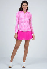 2025 IBKUL Women's Fatima Print Long Sleeve Mock Neck Top - Hot Pink/Candy