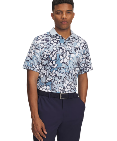2025 Under Armour Men's Drive Chill Printed Polo - Blue Calm/White/Midnight Navy