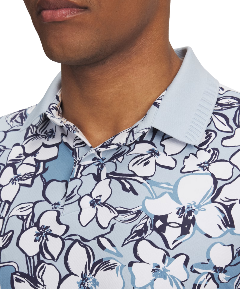 2025 Under Armour Men's Drive Chill Printed Polo - Blue Calm/White/Midnight Navy
