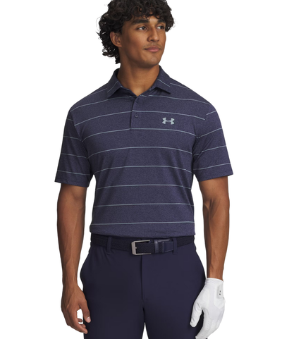 2025 Under Armour Men's Drive Playoff 3.0 Stripe Polo - Navy/Serpentine/Serpentine