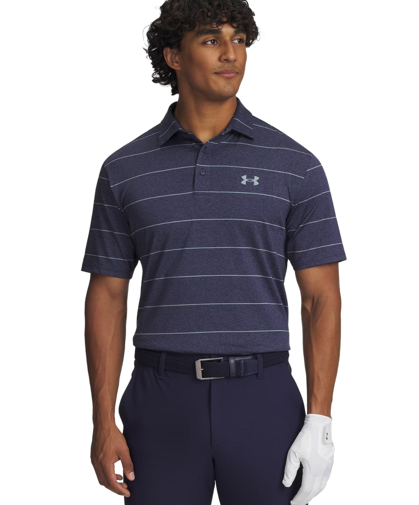 2025 Under Armour Men's Drive Playoff 3.0 Stripe Polo - Navy/Serpentine/Serpentine