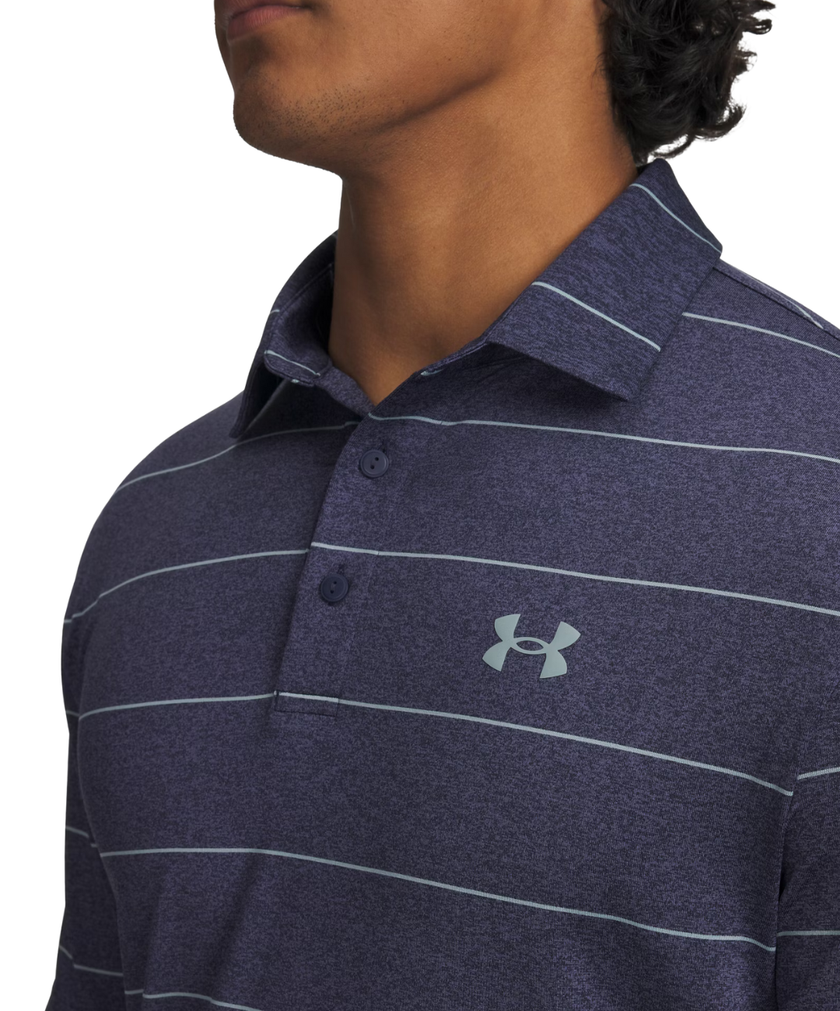 2025 Under Armour Men's Drive Playoff 3.0 Stripe Polo - Navy/Serpentine/Serpentine