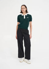 2025 Huffer Women's Line Knit Polo - Golf Green/Chalk