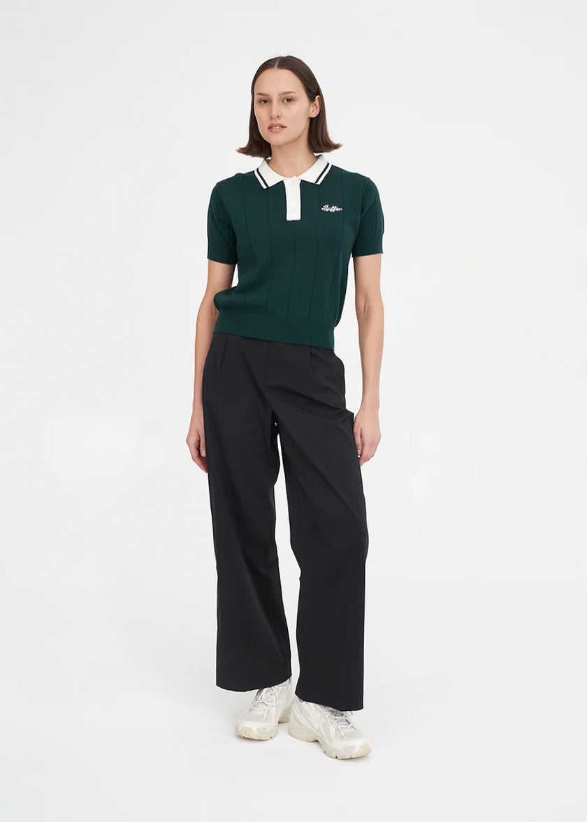 2025 Huffer Women's Line Knit Polo - Golf Green/Chalk