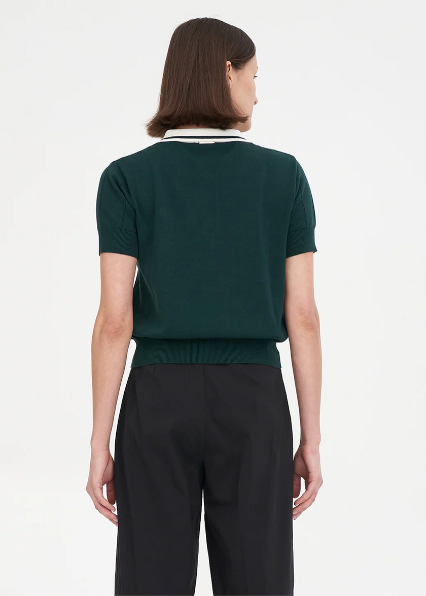 2025 Huffer Women's Line Knit Polo - Golf Green/Chalk