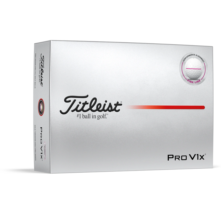 2025 Titleist Pro V1x Performance Alignment Golf Ball Dozen - Pink Line